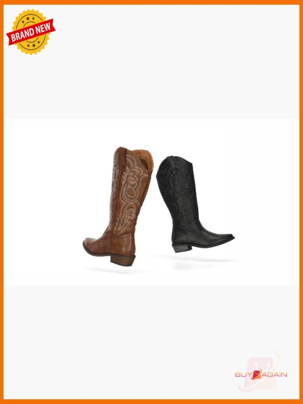 Women's Embroidered Cowboy Boots Mid Calf Chunky Heel Pull On Cowgirl Boots - Picture 7 of 7